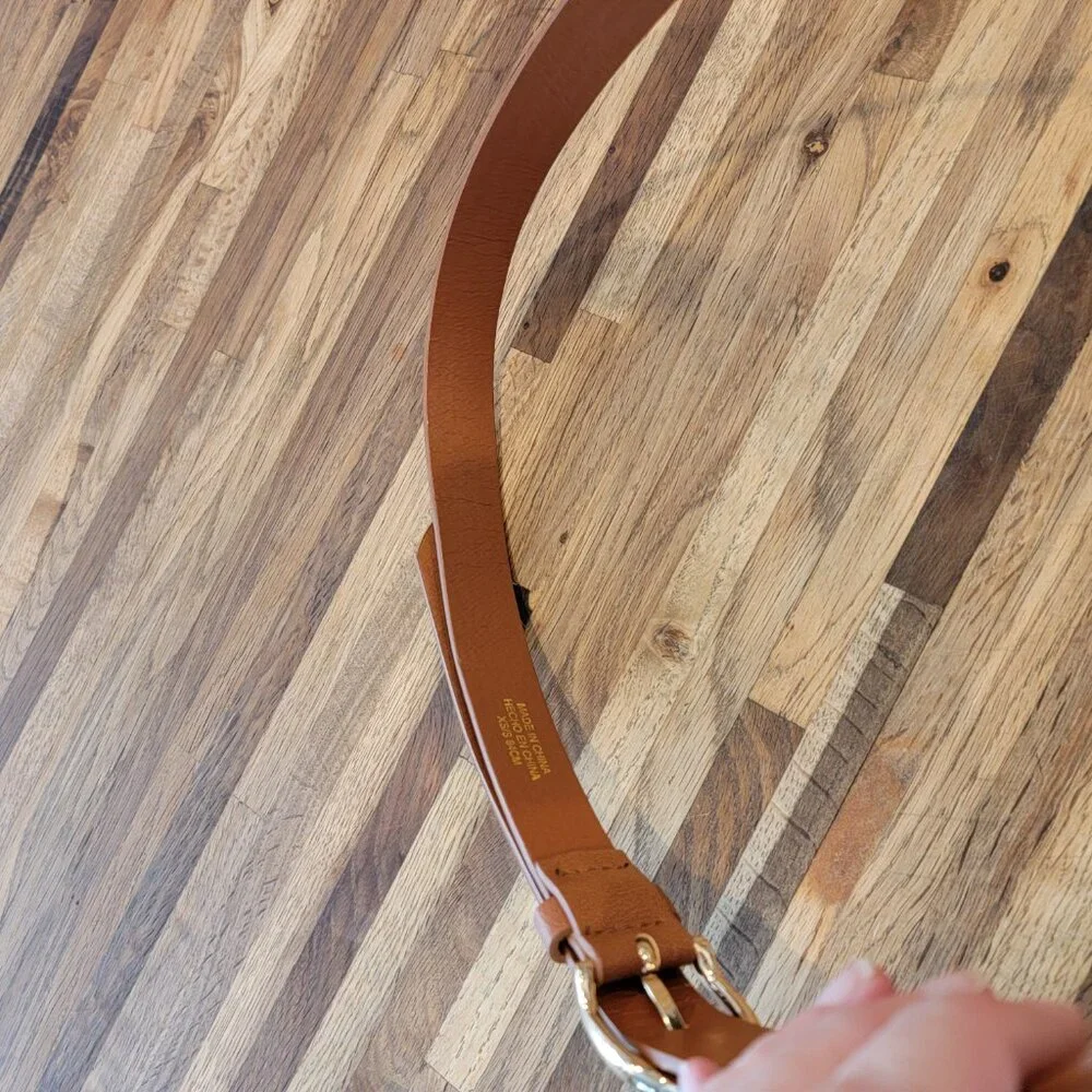 Brown Faux Leather Belt w Gold Tone Buckle
